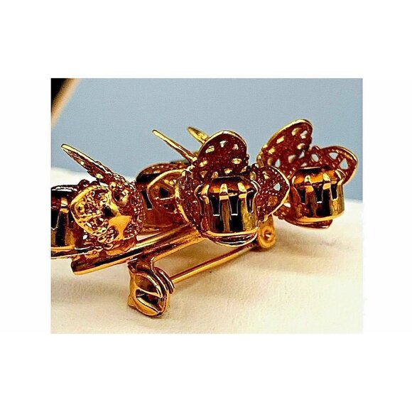 Vintage Schreiner? Ornate Faceted Amber Crystal Floral Gold 1960's Brooch - Picture 2 of 9